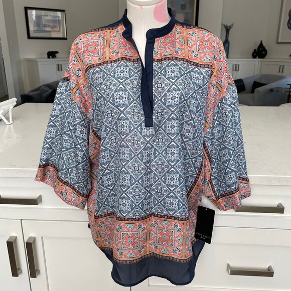 Zara Basic Collection Drop Shoulder Oversized Tunic Top Blue Wht Org Sz S NWT - Picture 12 of 12